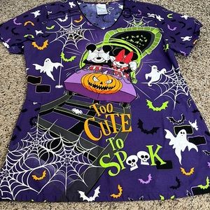 Mickey and Minnie Halloween small scrub top.